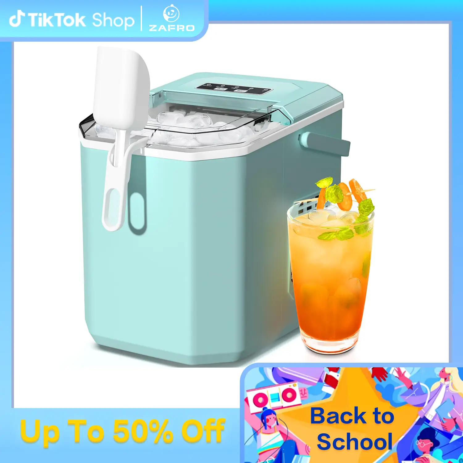 ZAFRO Countertop Ice Maker, Portable Ice Machine with Self-Cleaning, 26Lbs/24H, 9 Ice Cubes Ready in 6 Mins, for Home/Kitchen/Bar, Red