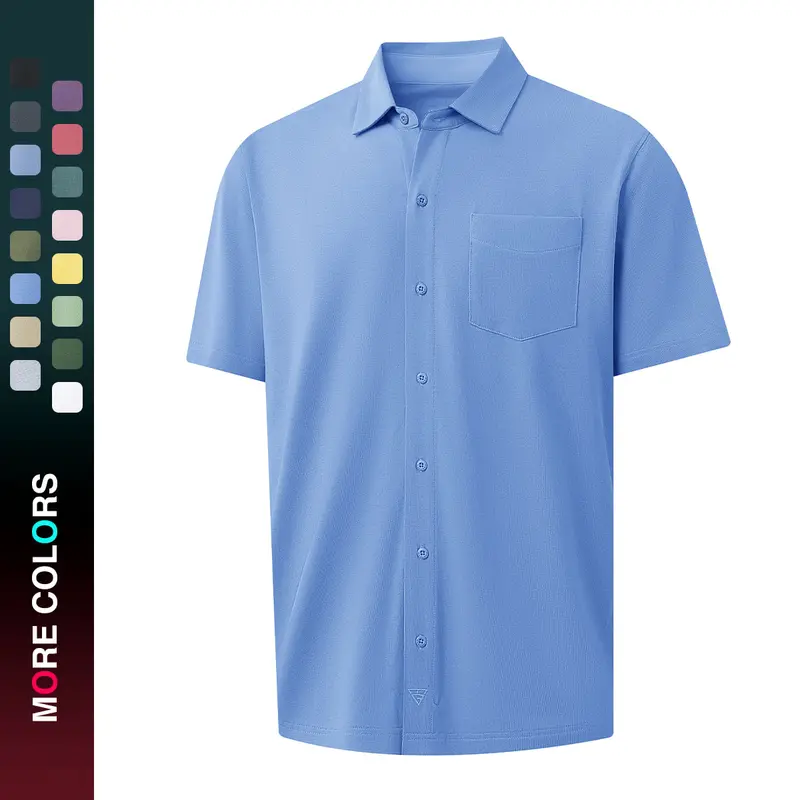 MAELREG Men's Solid Color Button-Down Shirt, Casual Short Sleeve Pocket Shirt for Spring Summer Beach Vacation
