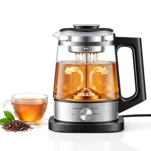 Dezin Electric Tea Kettle With Infuser for Loose Leaf, No Plastic In Contact With Water, Hot Tea Maker,Coffee Maker, Automatic Shut Off, 1.2L Borosilicate Glass
