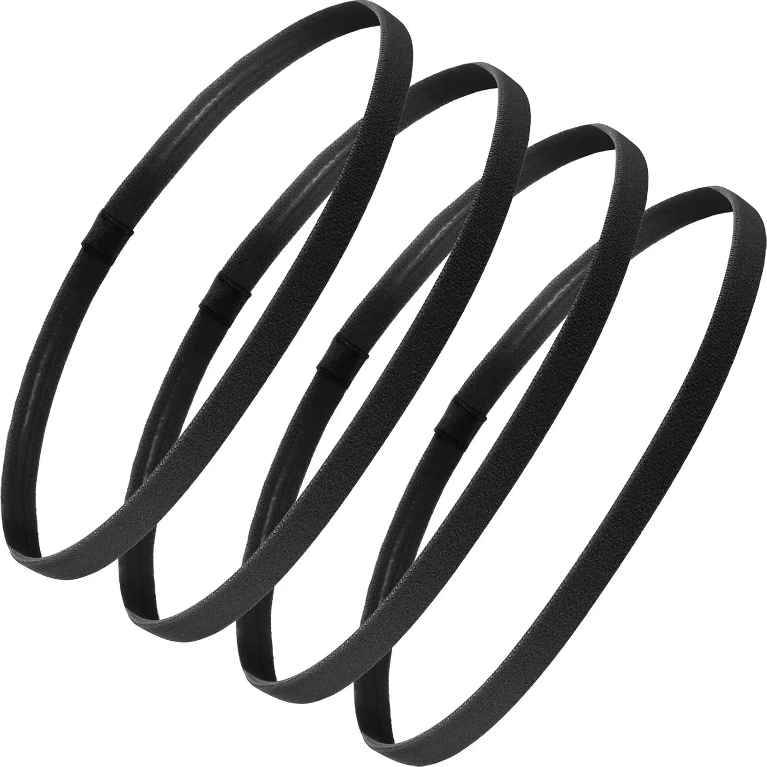 Elastic Sports Headbands 4 Pieces Thick Non-Slip Hair Bands for Women and Men 40 cm Longheadbands Black Elastic Band, Elastic Fashion Headbands, Training Headband