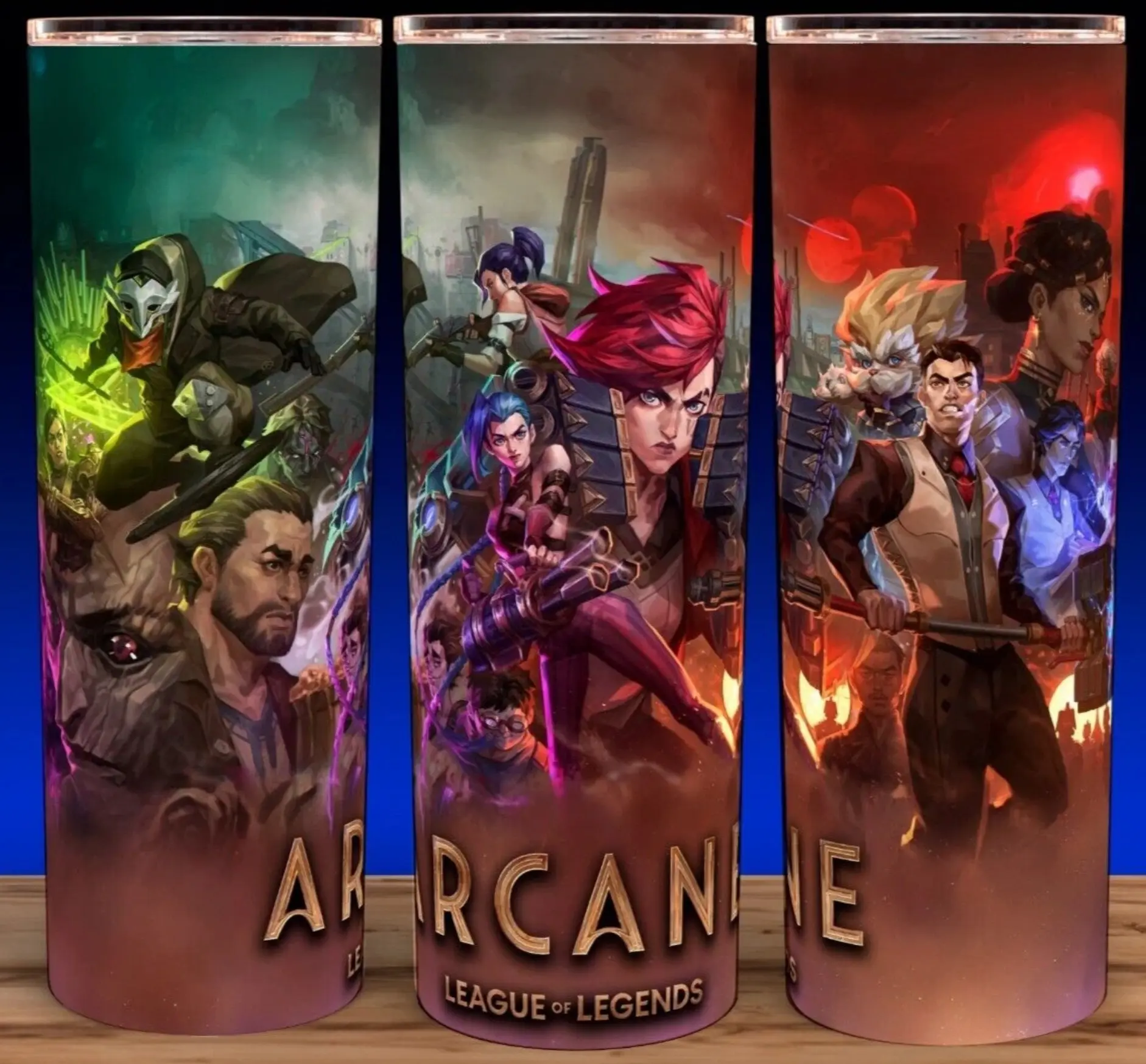 Arcane League of Legends Jinx and Vi Anime Collection Cup Mug Tumbler 20oz with Lid and Straw - Elegant Drinkware for Anime Fans - Perfect for Hot or Cold Drinks! Stainless Steel. Flasks Plastic