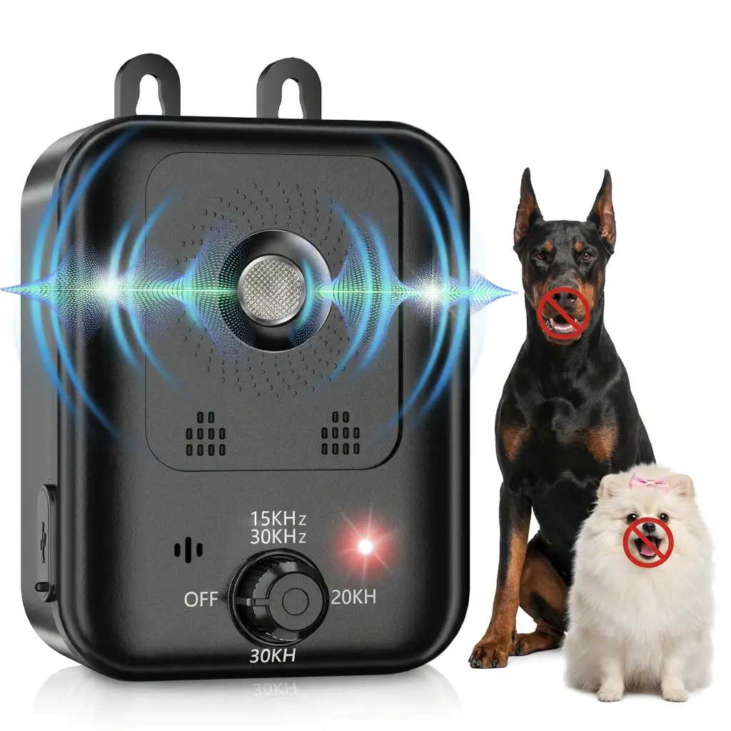 Premium Rechargeable Ultrasonic Bark Deterrent (3 Modes) - Auto Barking Control Device with Rechargeable Battery, Effective for Family Dog Training, Quiet Home Indoor & Outdoor Use Training Easy Use Elderly Protection Large Animal Outdoors yard Dad Black