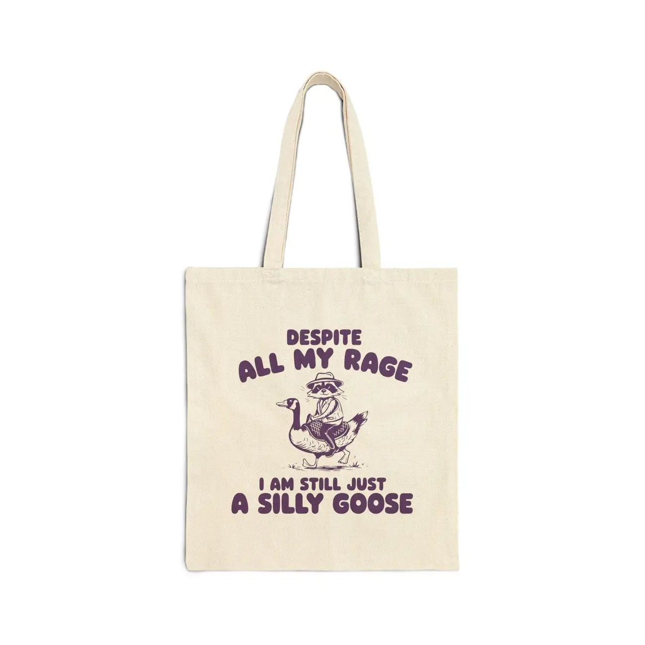 Funny Silly Goose Tote Bag, Funny Meme Racoon Ride Goose Tote Bag, Weird Crazy Design, Cute Quirky Gift, Funny Sarcastic Meme Bag