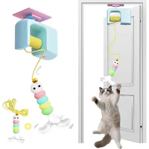 Interactive   for Indoor Cats Adult Kitten, Automatic Door    with Feathers and Bells for Door Frame Wall Ceiling, Self Play Retractable  Enrichment  for Bored Cats