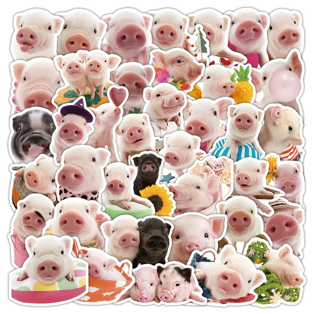 50Pcs Pink Pig Pattern Stickers Fashion DIY Journal Phone Luggage Decor Decals