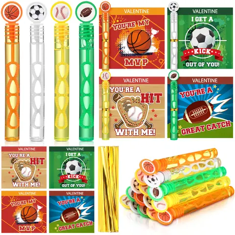 24 Set MIni Bubble Wand Bulk Gift Exchange For Kids, Football Dinosaurs Theme Back to School Goodie Bags Favors with Cards for Students Valentines Exchange Gifts , Kindergarten Preschool Easter Graduation Birthday Party Buckets Fillers