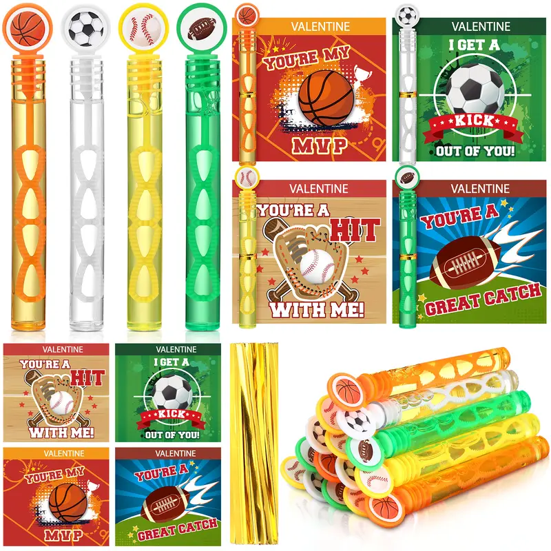 24 Set MIni Bubble Wand Bulk Gift Exchange For Kids, Football Dinosaurs Theme Back to School Goodie Bags Favors with Cards for Students Valentines Exchange Gifts , Kindergarten Preschool Easter Graduation Birthday Party Buckets Fillers