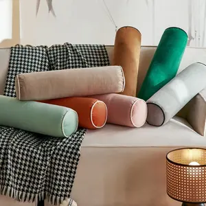 1pc Simple Solid Color Long Strip Velvet Pillow, Comfortable Dutch Velvet Contrast Edge, Practical Decorative Cushion with Core, Soft Padded Cushion, Car Office Sofa Bed Headrest, Soft Cushions