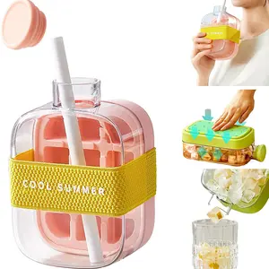 DIY Ice Cube Tray with Lid and Bin, Ice Cube Mold (Green). Double Tray.