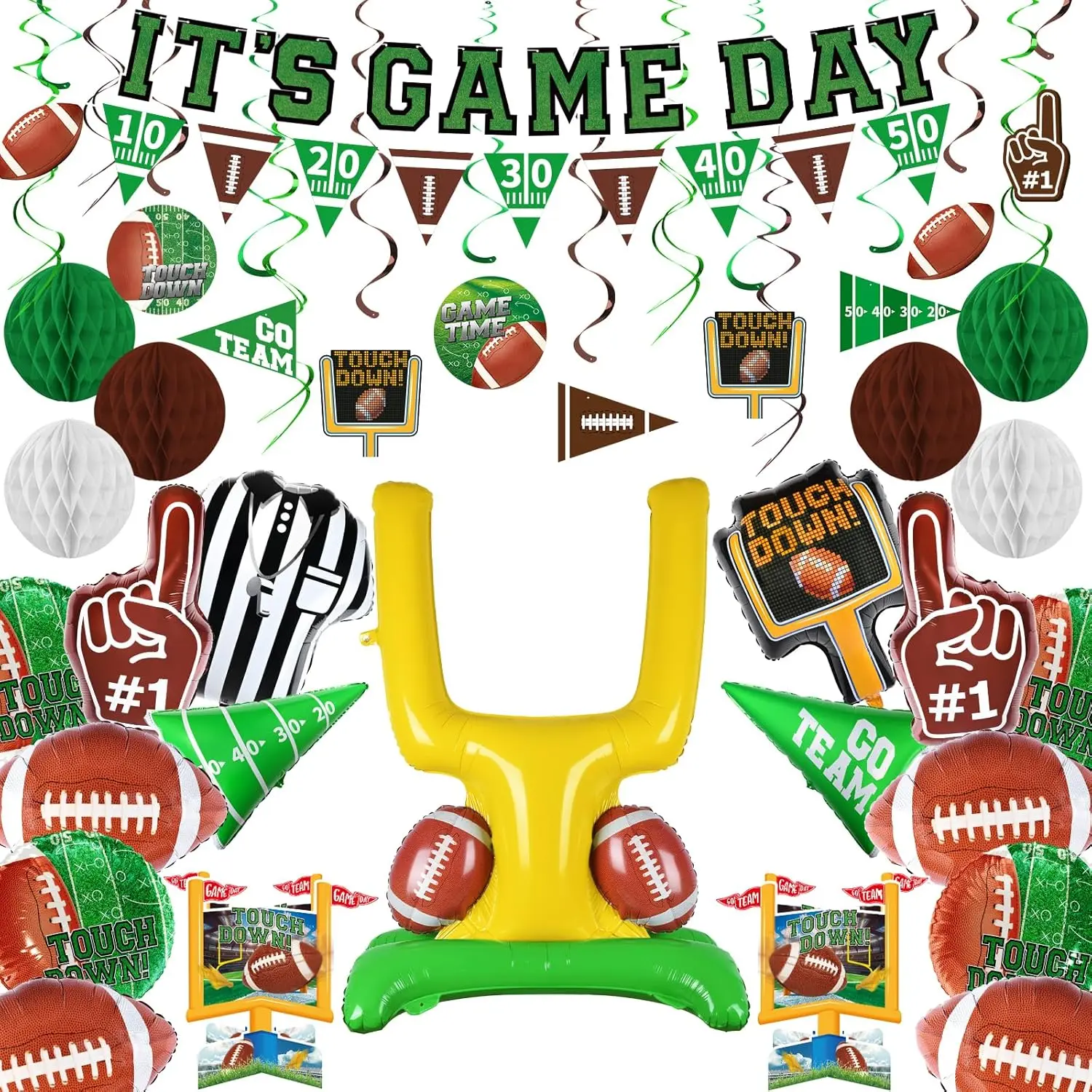 Football Game Day Party Kit Banner, Balloons, Streamers, and Centerpieces for Tailgate Celebrations