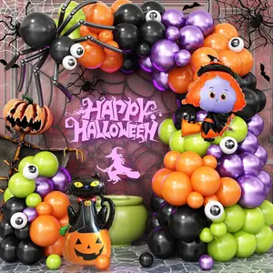 Halloween Balloon Arch Kit, Halloween Balloon Garland Kit With Witch Cat Foil, Spider Balloons, Black Orange Purple Green Decorations Balloon Set For Party Supplies