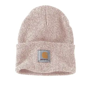 Carhartt Knit Cuffed Beanie Ash Rose/Marshmallow A18-P31 Winter Hat with Logo Patch