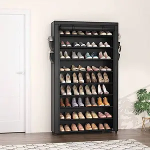 Tomnk 10 Tier Shoe Rack, Grey/Black Shoe Cabinet, Large Capacity 50-56Pairs Beautiful Tall Shoe Shelf Free Standing Storage Cabinet Entryway Closet, Dustproof Floor Standing Storage Cabinet With Easy Assembly, For Bedrooms And Dormitories