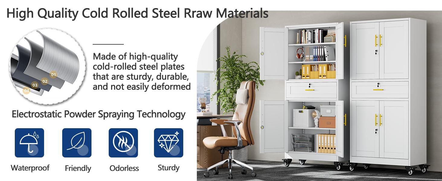 71" Heavy-Duty Metal Garage Storage Cabinet with Locking Doors & Adjustable Shelves – Rolling Tool Cabinet on Wheels, Large Storage Organizer with Drawer for Garage, Warehouse, Workshop (Black) room bathroom