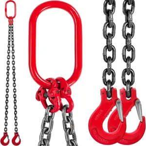 VEVOR Chain Sling, 3/8 inch x 5 ft Lifting Chains with Hooks, G80 Engine Chain Hoist Lifts, 11000 lbs/5 Ton Capacity Lifting Sling Chains for Engine Hoist, Engine Lift Chain with 2 Leg Grab Hooks