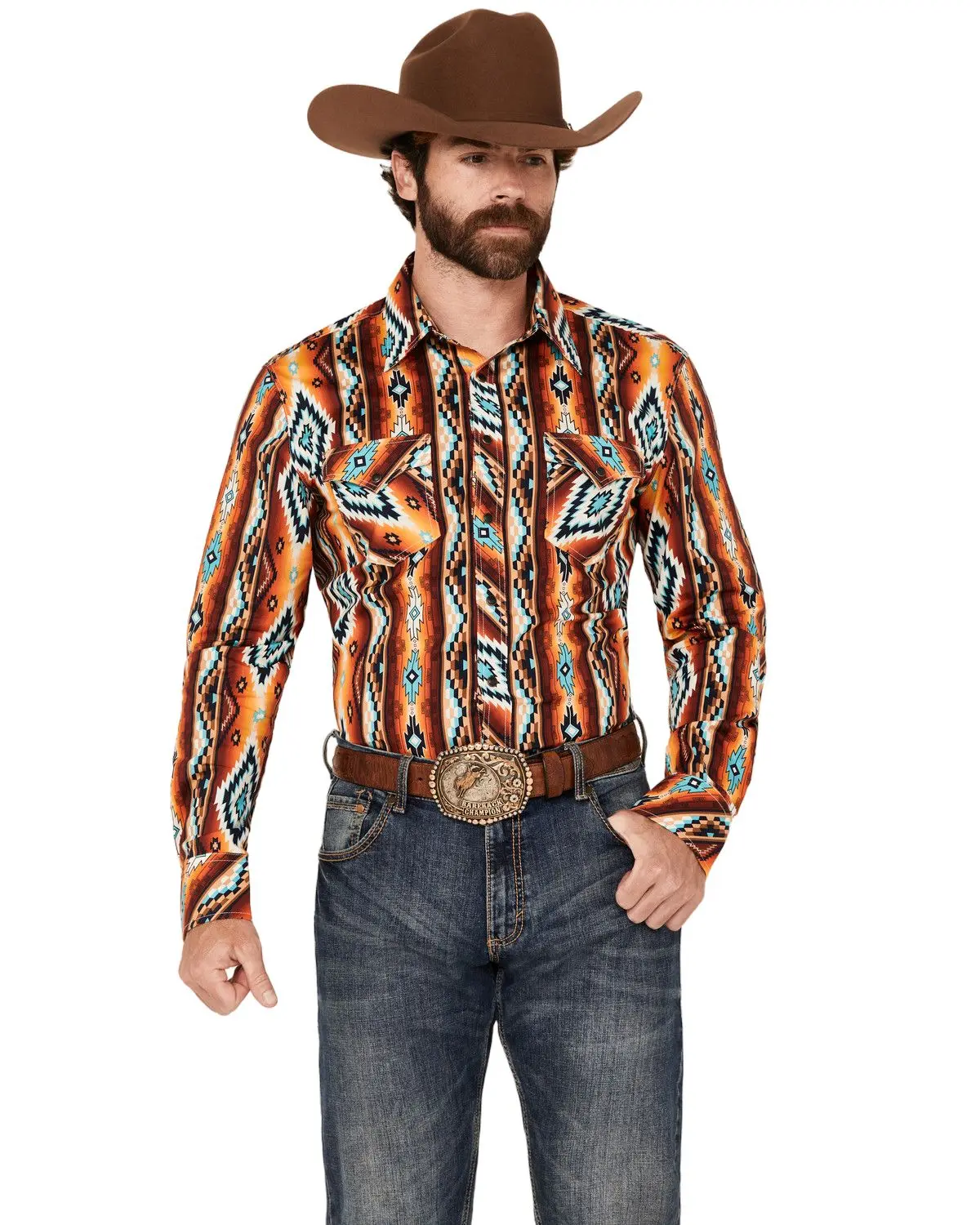 Rock & Roll Denim Men's And Men'S Southwestern Striped Long Sleeve Snap - Bmn2s03953