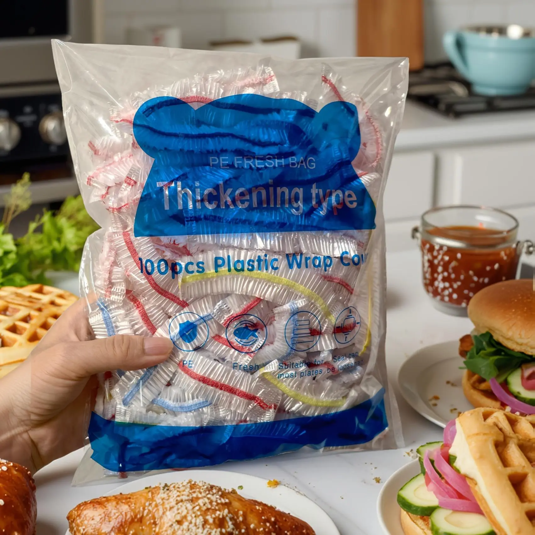 Food Fresh Keeping Cover, 100pcs Kitchen Storage Accessories Elastic Clear Plastic Wrap, Kitchen Tools, Reusable Fresh-keeping Film Bag for Kitchen, K