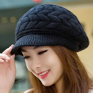 Women's Thermal Knit Beanie - Acrylic Double-Layer W/ Velvet Lining, Winter Warm Hat for Cold Weather (Wind-Resistant) Warmth Easy To Match Breathable Solid Color Warm Knitted Hat