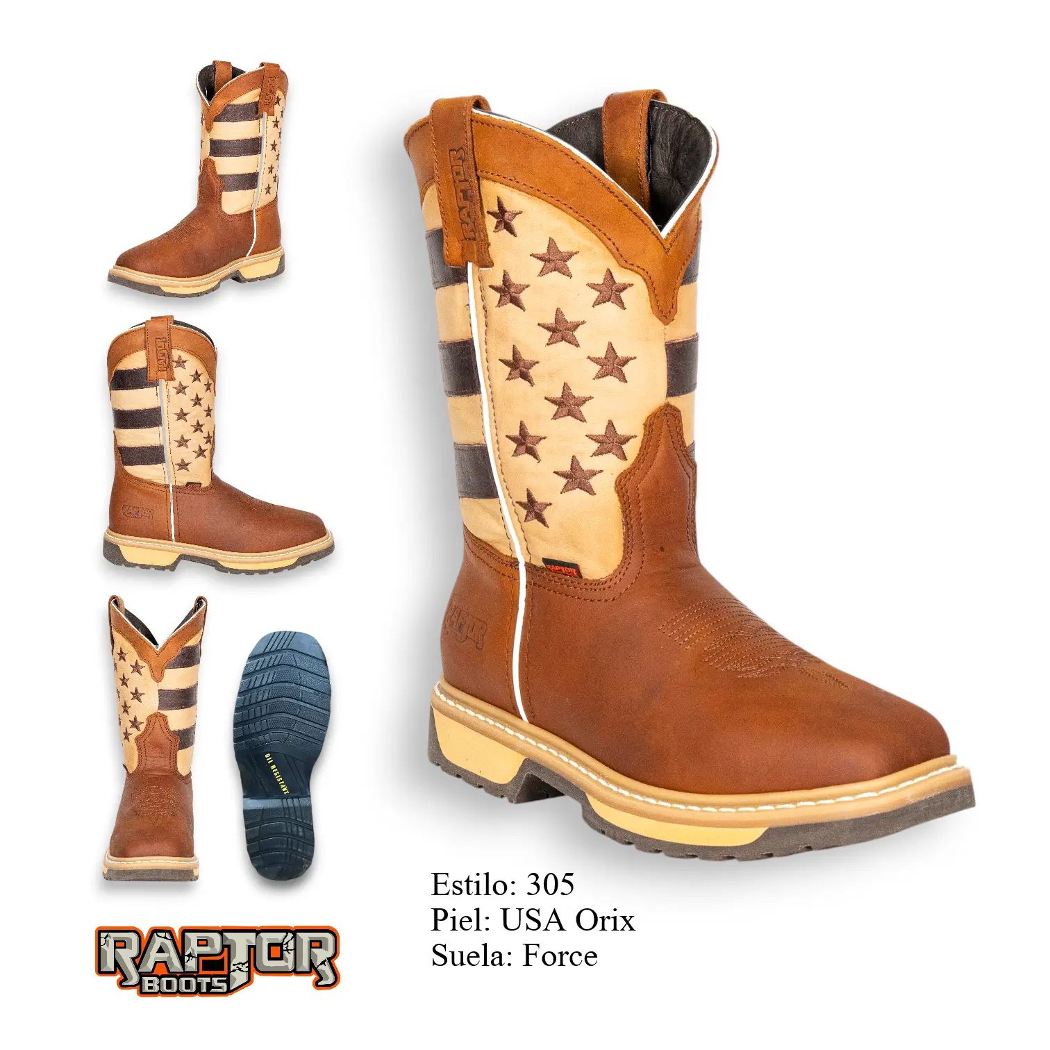 Raptor Boots 305- USA Beige Flag Square Toe Heavy Duty Sole Double Insole Water Resistant Slip Resistant Regular Toe Steel Toe