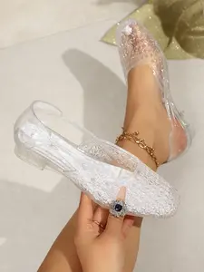 Women's New Transparent Flat Roman Sandals, Summer Style Sandals, Footwear for Beach, Summer Breathable Hollow Design for Beach & Outdoor Activities, Best Casual Jelly Shoes Choice