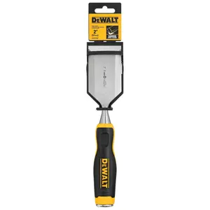 212 MAIN 2-In Flat Tip Carbon Steel Wood Chisel, Lacquered Blade with Tempered Edge, Sharpenable Tool with Strike Cap for DIY Woodworking