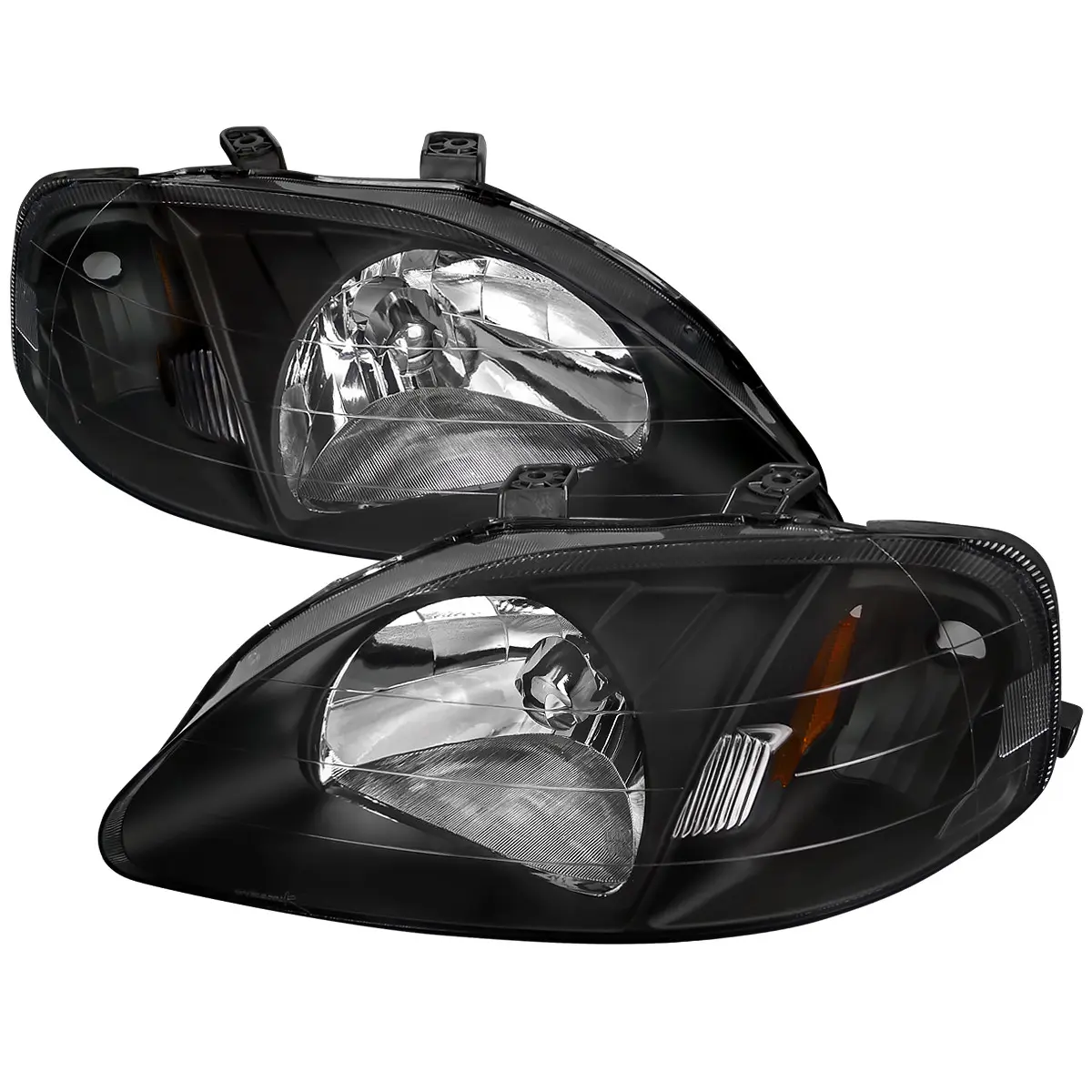 1999-2000 Honda Civic Crystal Headlights w/ Amber Reflector (Matte Black Housing/Clear Lens)