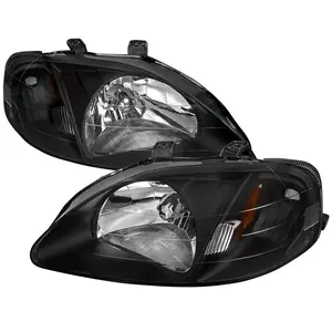 1999-2000 Honda Civic Crystal Headlights w/ Amber Reflector (Matte Black Housing/Clear Lens) 1999-2000 Honda Civic Crystal Headlights w/ Amber Reflector (Matte Black Housing/Clear Lens)