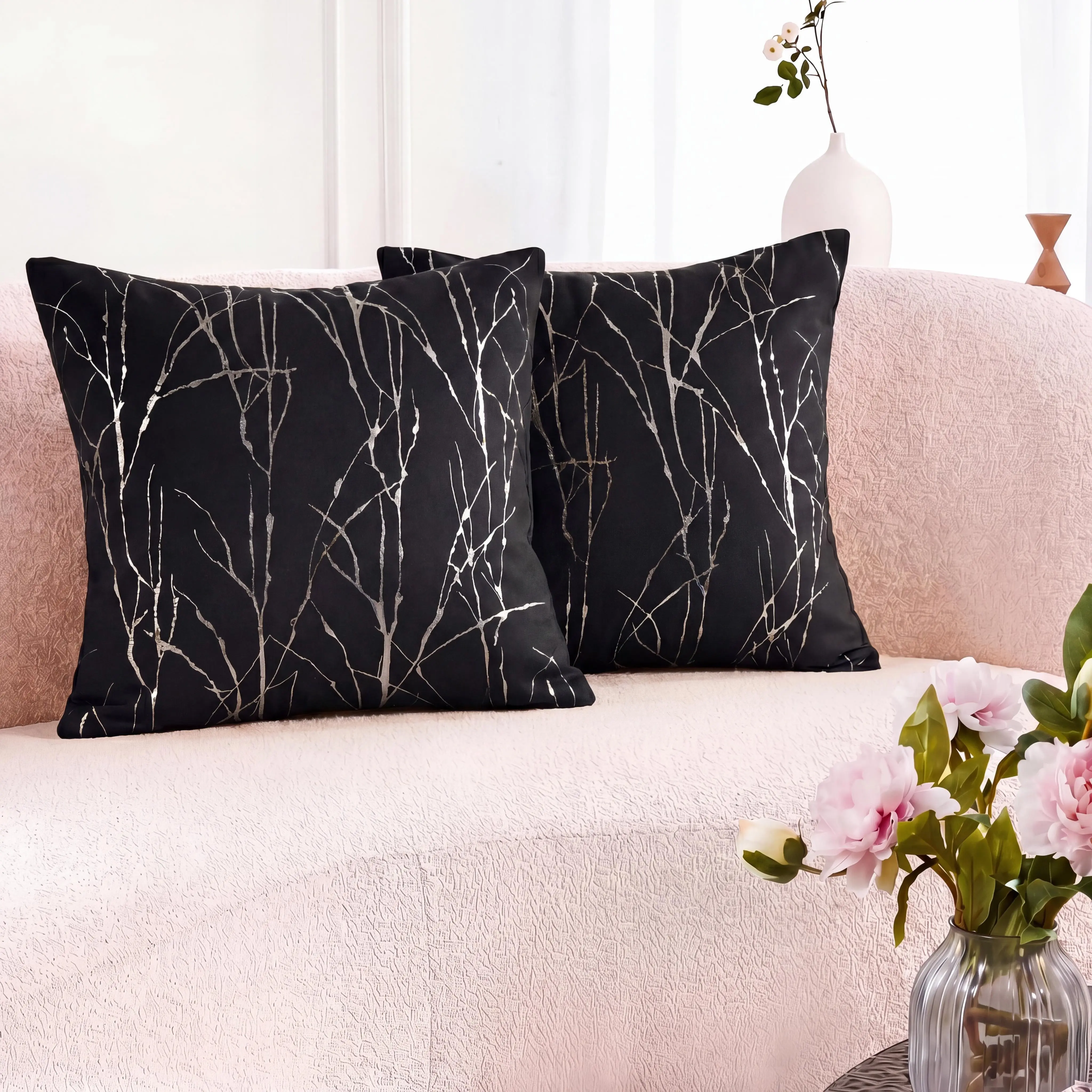 Non-Braided Polyester 3D Cushion Covers - 2pcs 18x18 in, Offset Printed Branch Pattern Light-Blocking Fabric, Modern Room Decor, Bedroom Inspo, Suitable for Living Rooms, FT24791, Three-Dim.