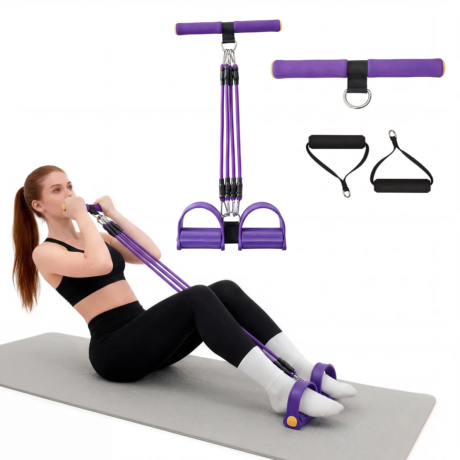 RELIFESPORTS Upgraded Adjustable Pedal Resistance Band Set, Natural Latex Elastic Pull Rope Compact Home Training Gear for Pilates & Yoga
