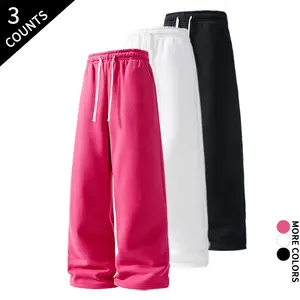 3-Pack Men Oversized Wide Leg Sweatpants Hip Hop Streetwear Relaxed Fit Daily Trousers