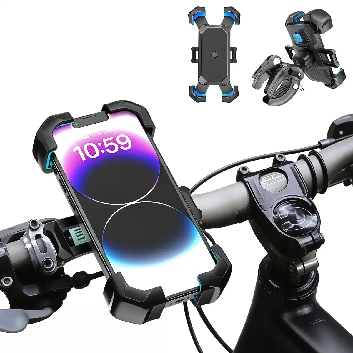 Bike Phone Holder, Motorcycle Phone Mount Handlebar Cell Phone Clamp, Quick Lock Handle Bar Scooter Phone Clip for iPhone 17 16 15 14 13 12 11 Pro Max Plus Samsung S9 S10 and More 4.7" to 7" Smartphones