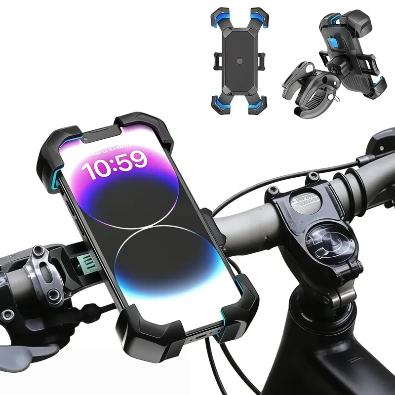 Bike Phone Holder, Motorcycle Phone Mount Handlebar Cell Phone Clamp, Quick Lock Handle Bar Scooter Phone Clip for iPhone 17 16 15 14 13 12 11 Pro Max Plus Samsung S9 S10 and More 4.7" to 7" Smartphones