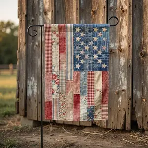 Faux Patchwork America 250 Quilted Garden Flag, Patriotic Floral Porch Decor, 4th of July Yard Sign, Print Only