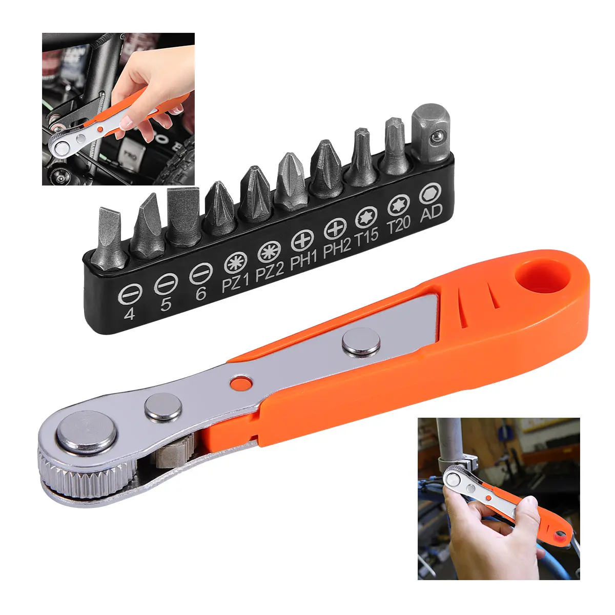 10-in-1 Heavy Duty L-Shaped Magnetic Right Angle Mini Ratchet Wrench Set with Hex Shank Precision Screwdriver, 10 Bits for Tight Spaces, Hardware Tasks, Mountain Bikes, Heavy Duty Design