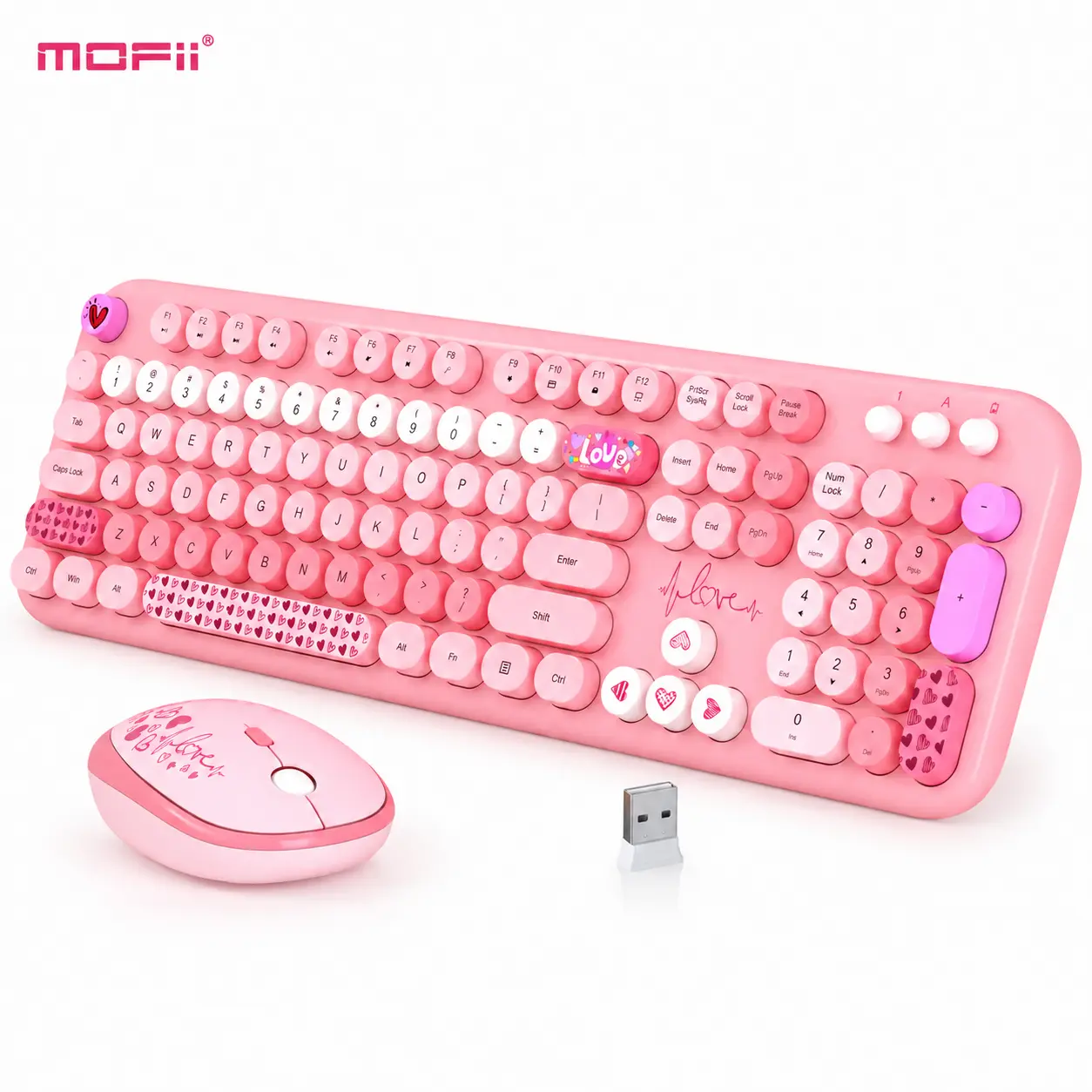 MOFII Wireless Keyboard and Mouse Combo, Full-Size Retro Typewriter Style, Colorful 104-Key Keyboard with Ergonomic Soft Keys and Wireless Mouse for Computer, Laptop, Windows and Mac，Gift Idea