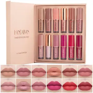 HANDAIYAN Luxe Book-Style Velvet Matte Lipstick Set - 12 Vibrant Shades Long Lasting Waterproof Non-Stick Cup Not Fade Shimmer Nude Lip Gloss Makeup Cosmetic Glossy Gift Set