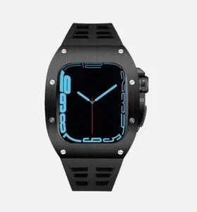 full black 45mm luxury silicone band strap & proteactive case for apple watch series 7/8