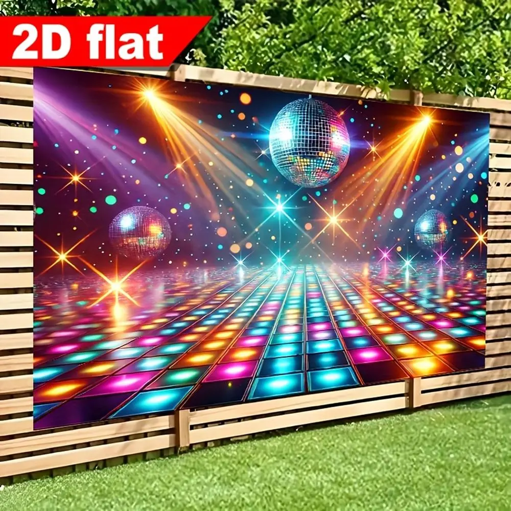 1pc Hanging Polyester Disco Dance Floor Backdrop Banner - 2D Flat, Vibrant Textile Party Decoration with Reflective Balls, Glowing Effects, Ideal for Indoor/Outdoor Photography Studios
