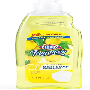 Clorox Fraganzia Dish Soap, Powerful Clean Cuts Through Tough Grease Fast, Quick Rinsing Formula Washes Away Dirt, Kitchen Cleaning Supplies Lemon Scent 12 Fl Oz Liquid Detergent