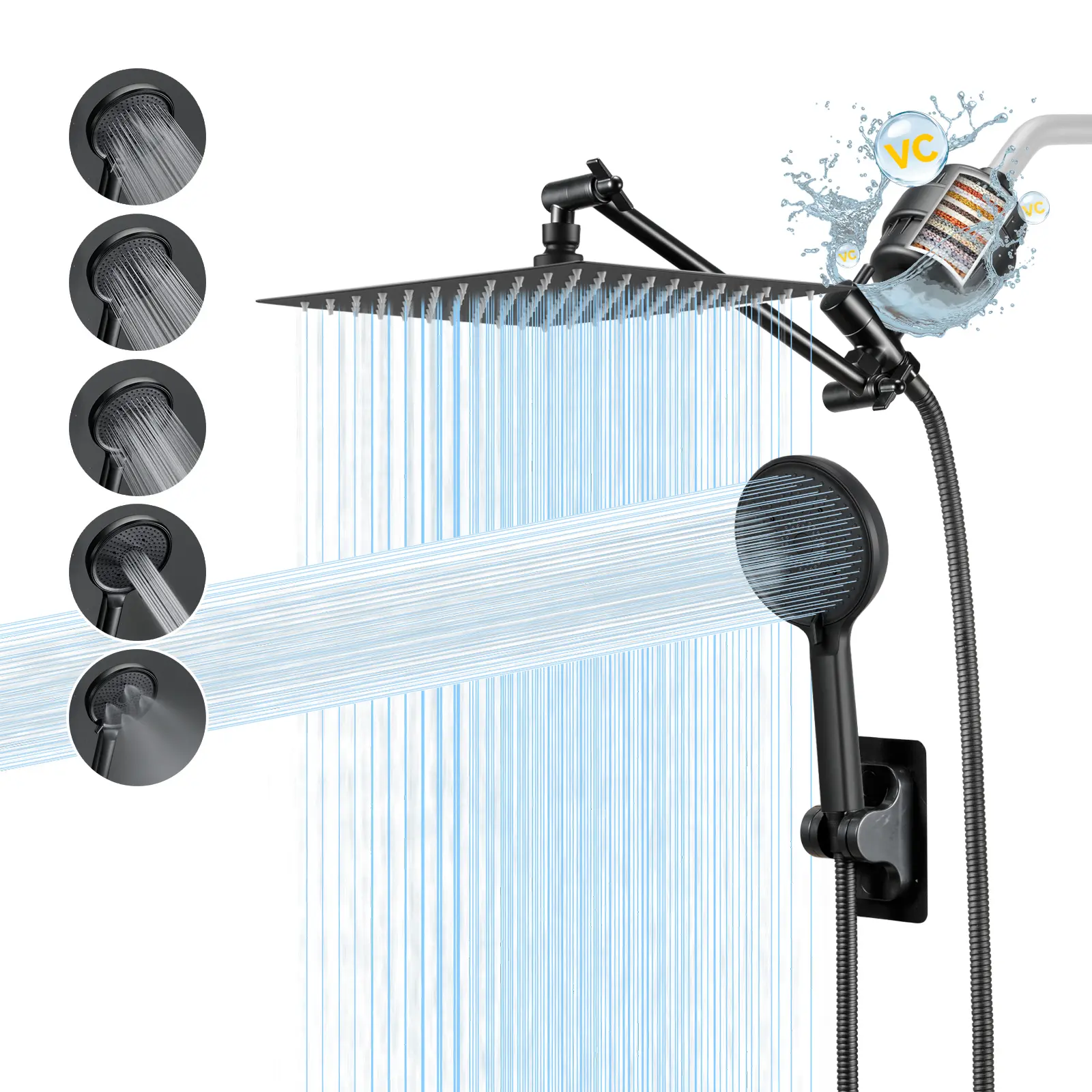 NGNP Shower Head Combo – 10" High-Pressure Rain Shower with 20-Stage Filtration, Handheld Spray, 11" Extension Arm, 60" Stainless Hose, Soft Water Flow tandem showerhead Adjustable Rainfall bath Sprayer Bidet Steel Dual Head Set