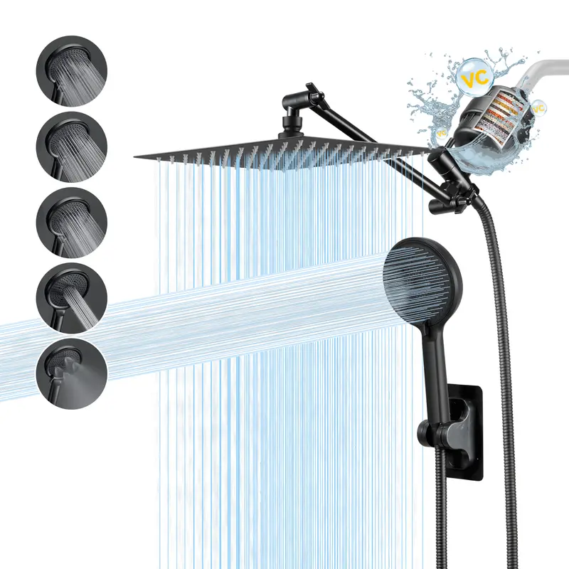NGNP Shower Head Combo – 10" High-Pressure Rain Shower with 20-Stage Filtration, Handheld Spray, 11" Extension Arm, 60" Stainless Hose, Soft Water Flow tandem showerhead Adjustable Rainfall bath Sprayer Bidet Steel Dual Head Set Powerful Shower Heads High