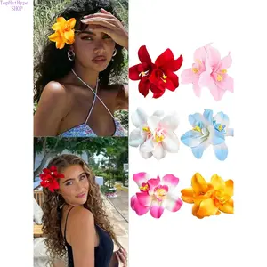 Women's Bohemian Orchid Floral Hair Clips - Whimsical Hair Accessories, Travel-Ready for Summer Spring Vacations, Aesthetic Side Clips for Beach Trips & Daily Casual Outfits