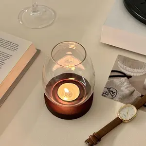 European Transparent Glass Round Candle Holder, Zen Vintage Home Decor, Windproof Candle Cup Cover, Oriental Style Ornament