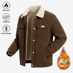 Vintage Corduroy Jacket for Men with Sherpa Fleece Lining Warm Button-Up Casual Winter Coat Retro Sherpa Collar Long Sleeve