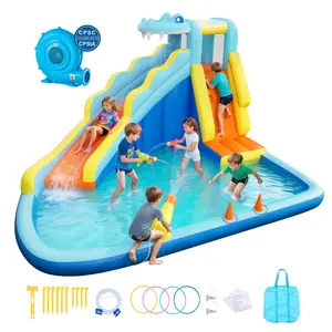 VEVOR  Inflatable Bounce House, 11.6 x 13.1 x 7.7 ft Inflatable Bounce House Water Slide, Bouncer Castle with Bounces Zone, Climbing Wall, Splash Pool & Water Ring Toss, for 3 to 4 Kids Ages 3 to 8