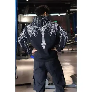 Breathedivinity Unisex Sportswear Gothic Hoodie Oversized New Fashion Long Sleeved Pullover Dark Textured Printed Gmy Jacket G gym outfits FittedCrewneckSweatshirtsBaggyTopsWomenswearClothesOuterwear