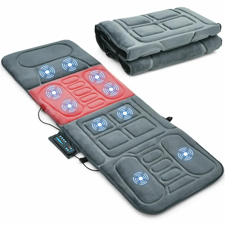 COSTWAY Full Body Massage Mat with Heat with 10 Vibration Areas Back Massage Chair Pad, Automatic Shut-off, Heated Massage Mattress Pad for Back Pain Relief