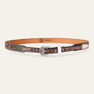 Handtooled  Hat Band - Leave - Honey Olive
