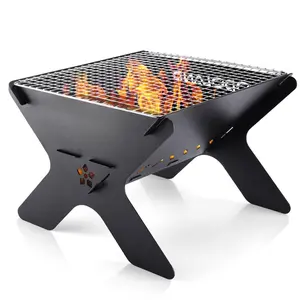 Camping Campfire Grill, Portable Folding Charcoal Grills, Backpacking BBQ Grill, Heavy Duty Firepit Grill with Carry Bag for Outdoor Cooking, Bonfire, Patio, Backyard