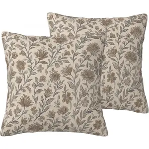 Vintage Floral Antique Decorative Throw Pillow  Set of 2, Flower Block Print Linen Square Pillow Cases, Outdoor Decorative Cushions, for Farmhouse Couch Bed Sofa Chair Living Room Indoor Outdoor Decor